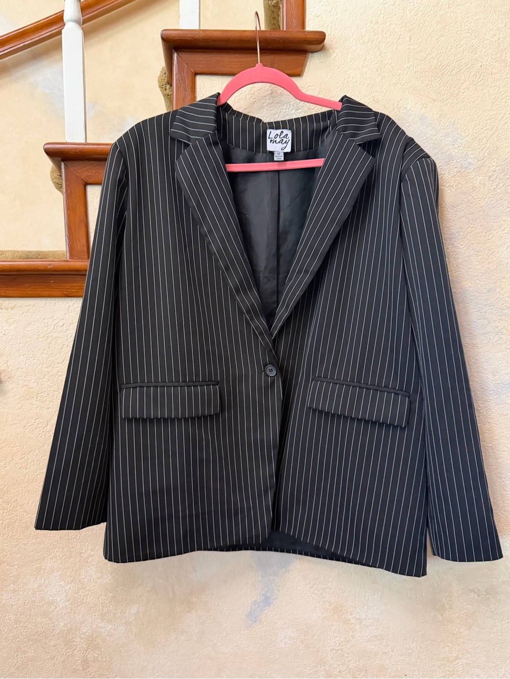 lola Black Pinstripe Single-Button Blazer